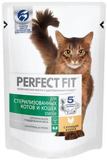 Aliments en conserve stériles Perfect Fit pour chats castrés, poulet en sauce