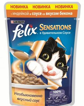Purina pour chats Felix Sensations avec dinde et bacon en sauce, 100 g